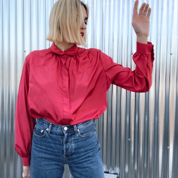 [Vintage] Silky Collared Button Up Blouse - Picture 2 of 7